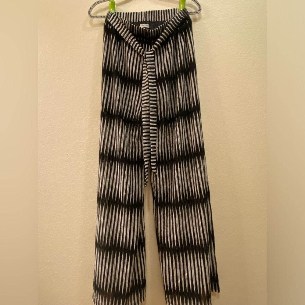 Surf Style Black and White Wide Leg Pants-Large